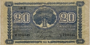20 Markkaa (Litt.B / Jutila & Carpelan/ 1948)  Banknote