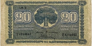 20 Markkaa (Litt.B / kekkonen & Alsiala/ 1948) Banknote