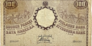 100 Markkaa Kullassa / Gold Mark (Russian Empire / Grand Duchy of Finland Issue / Jarnefelt & Muller signatures) Banknote