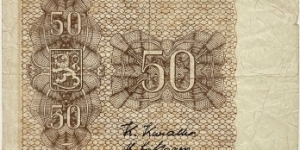 50 Markkaa (Litt.B / Kivialho & kilpinen / 1948 issue) Banknote
