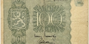 100 Markkaa (Litt.A / Tuomioja & Wahlman / 1946 Issue) Banknote