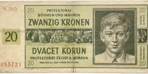 20 Kronen/Korun (Protectorate of Bohemia and Moravia 1944)  Banknote
