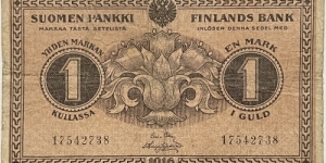 1 Markka Kullassa / Gold Mark (Russian Empire / Grand Duchy of Finland Issue / Clas von Collan & Hisinger Jagerskiold) Banknote