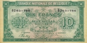 BELGIUM 10 Francs 1943 Banknote
