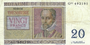 BELGIUM 20 Francs 1956 Banknote
