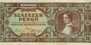 HUNGARY 100,000 Pengo 1945 Banknote