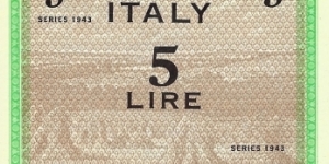 ITALY 5 Lire 1943 (Allied Occupation) Banknote