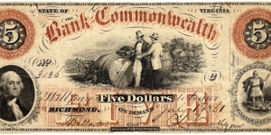 5 Dollars (Regional issue - State of Virginia / Bank of the Commonwealth) Banknote