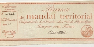 100 Francs (Directory of the First French Republic - Mandat Territorial / Serial 40444) Banknote