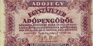 HUNGARY 100,000 Adopengo 1946 Banknote