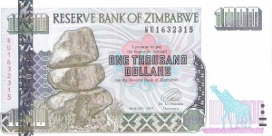 1000 dollars; 2003.  Part of the Elephant Collection! Banknote