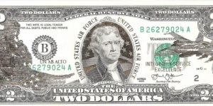 Federal Reserve Note; 2 dollars, Series 2013 (Rios/Lew).  Modified to commemorate US Air Force. Banknote