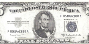 Silver Certificate; 5 dollars; Series 1953B (Smith/Dillon) Banknote