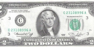 Federal Reserve Note; 2 dollars; Series 1976 (Neff/Simon).  My father got a $2 bill when I was born; it may have been this one. Banknote