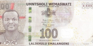 Eswatini (Swaziland); 100 emalangeni; September 8 (or August 9?), 2017.  Polymer/paper hybrid.  Part of the Elephant Collection! Banknote