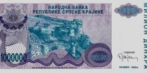 REPUBLIKA SRPSKA KRAJINA 1,000,000 Dinara Banknote