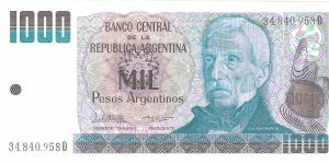 1000 pesos; ND (1984). Banknote