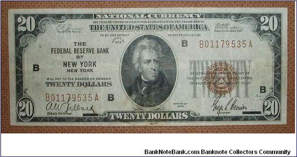 20 Dollars, National Currency NYC Banknote