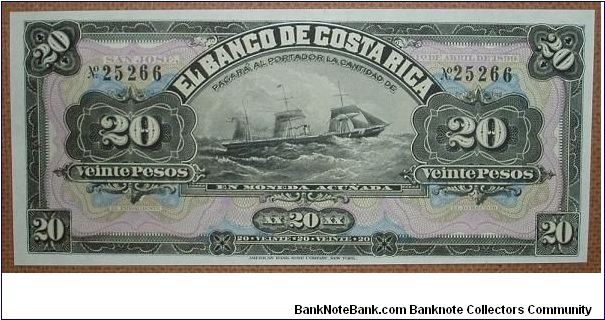 20 Pesos, with ship and woman. Banknote