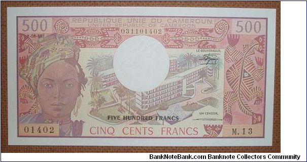 500 Francs, crisply uncirculated. Banknote