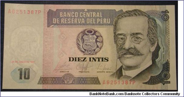 Peru 10 Intis 1987 Banknote