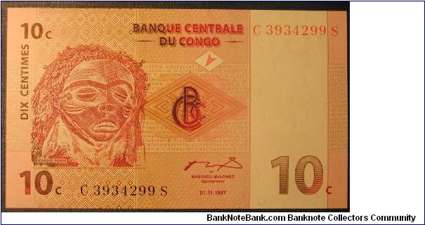 Congo 10 Centimes 1997 Banknote