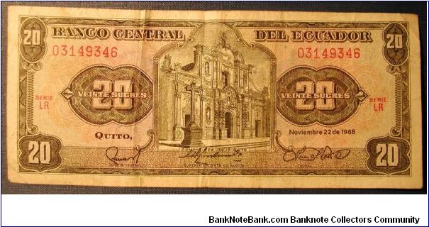 Ecuador 20 Sucres 1988 Banknote