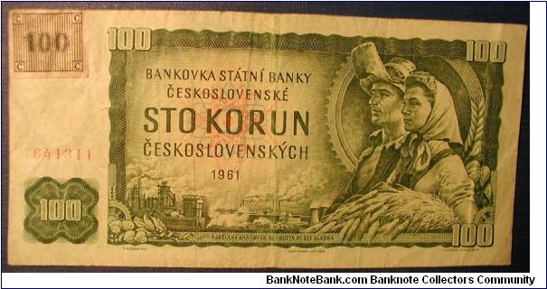 Czech Republic 100 Korun changeover currency stamped. Banknote