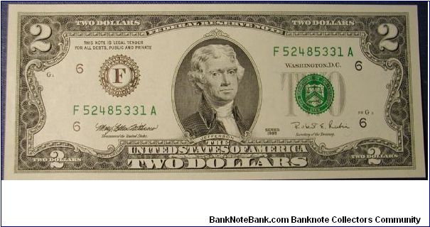 US 2 Dollar Bill 1995 Banknote