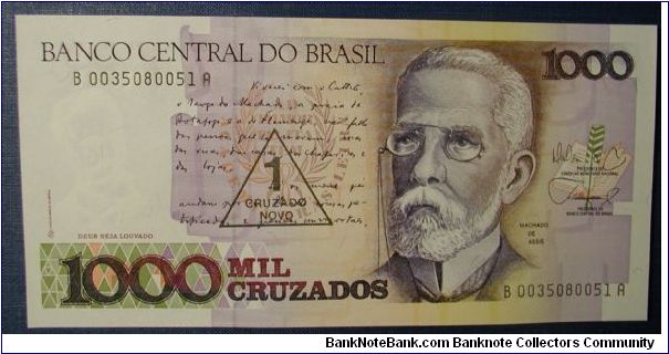 Brazil 1 Cruzado on 1000 Cruzados 1989 Banknote