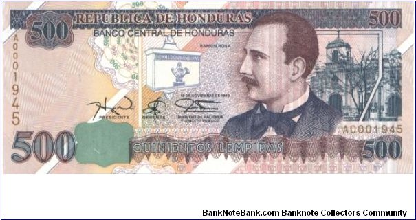 P-78, 500 Lempiras, 1995 Banknote