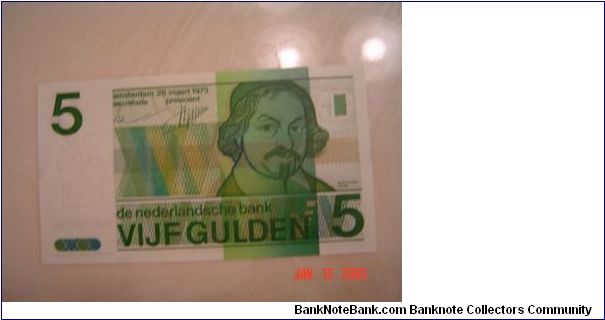 Netherlands P-95 5 Gulden 1973 Banknote