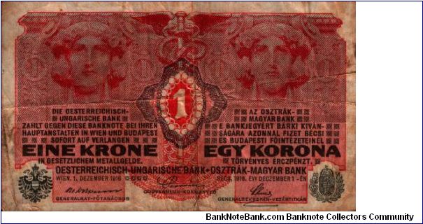 Austria - 1 Krone - 1916 - VF Banknote