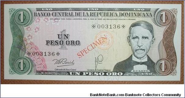 1 Peso Oro, Specimen Banknote