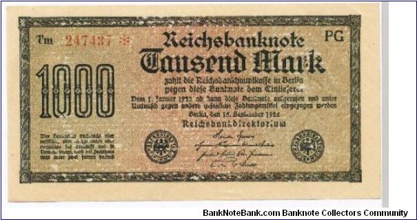 Cédula de 1 Mil Mark 15.09.1923 - MBC. Banknote