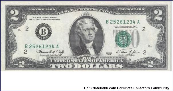 2 DOLLARS, 1976, LETRA B Banknote
