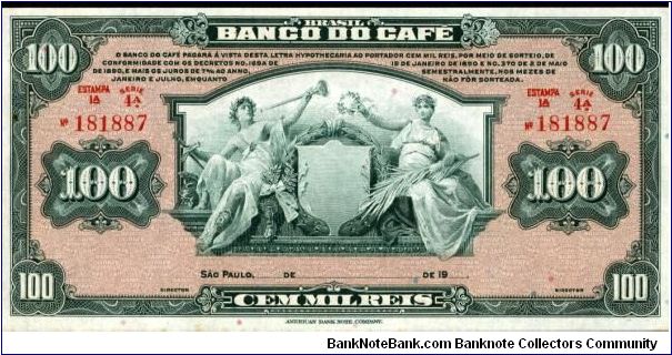 100.000 RÉIS, DO BANCO DO CAFÉ Banknote