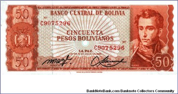 Bolivia - 50 Pesos Bolivianos - 1962 - P-162a Banknote
