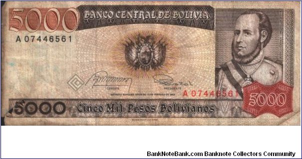 Bolivia - 5.000 Pesos Bolivianos - 1981 - P-168 Banknote