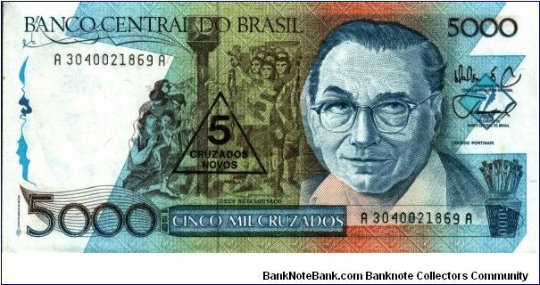 Brazil - 5.000 Cruzeiros (5 Cruzados Novos) - P-217b Banknote