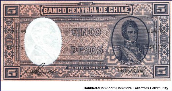 Chile * 5 Pesos * 1958-1959 * P-119 Banknote