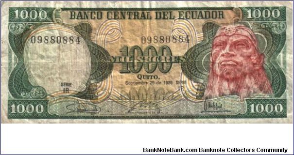 Ecuador * 1.000 Sucres * Sep 29, 1986 * P-125a Banknote