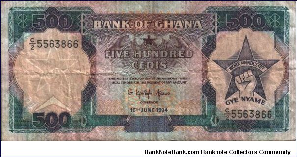 500 Cedis * 1994 * P-28b Banknote