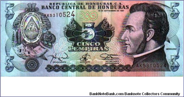 5 Lempiras * 1997 * P-82 Banknote