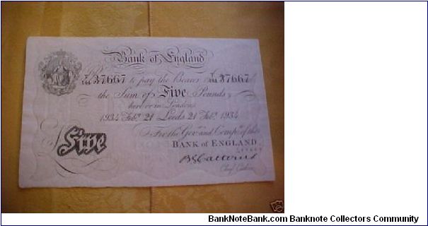 White Five pound from the Leeds Branch Banknote