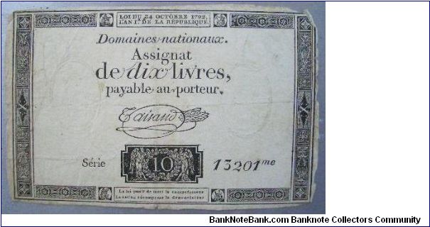 10 Livres, incredibly old. Banknote