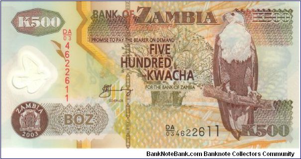 500 Kwacha * 2003 * P-New (Polymer plastic) Banknote