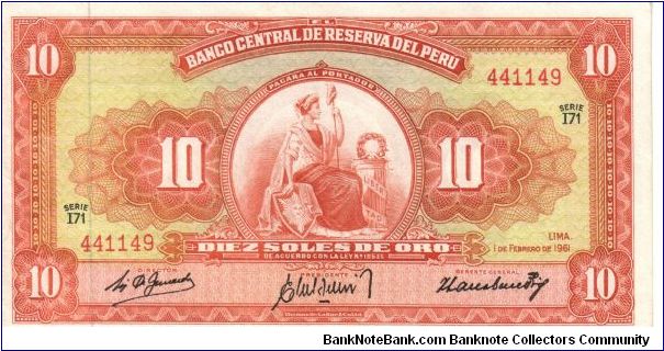 10 Soles de Oro * 1961 * P-84 Banknote