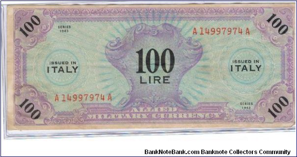 Allied Military Currency - 100 Lire issued in Italy. Banknote