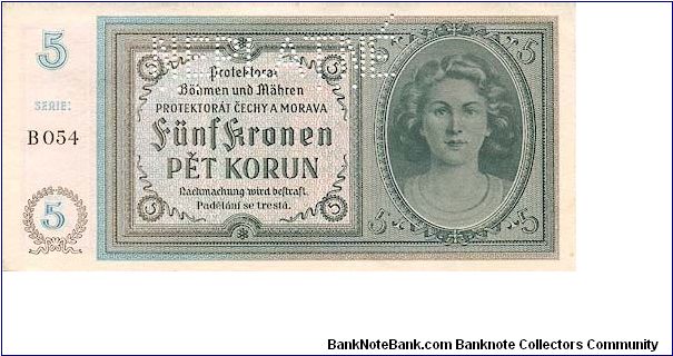 Protektorat Bohemia and Moravia - 5 K  1940 Banknote